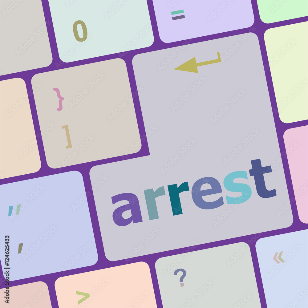 Aufkleber arrest word on computer pc keyboard key