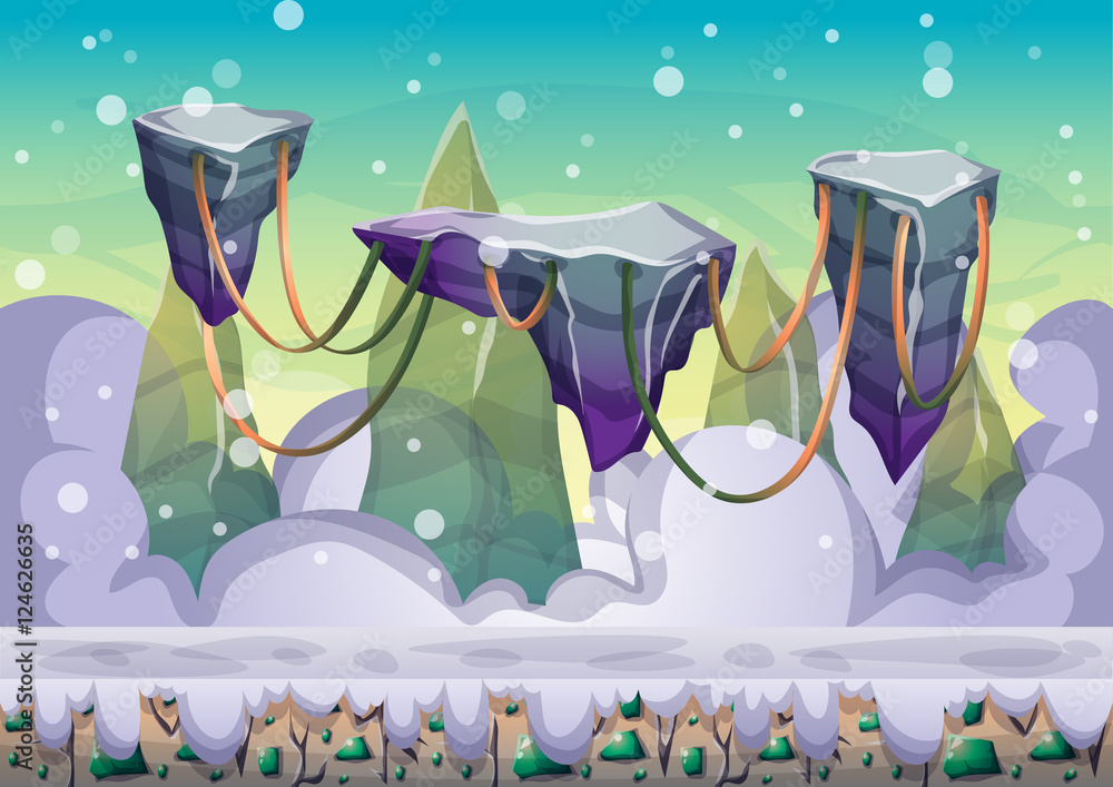 Aufkleber cartoon vector floating island background with separated layers for game art and animation game desi