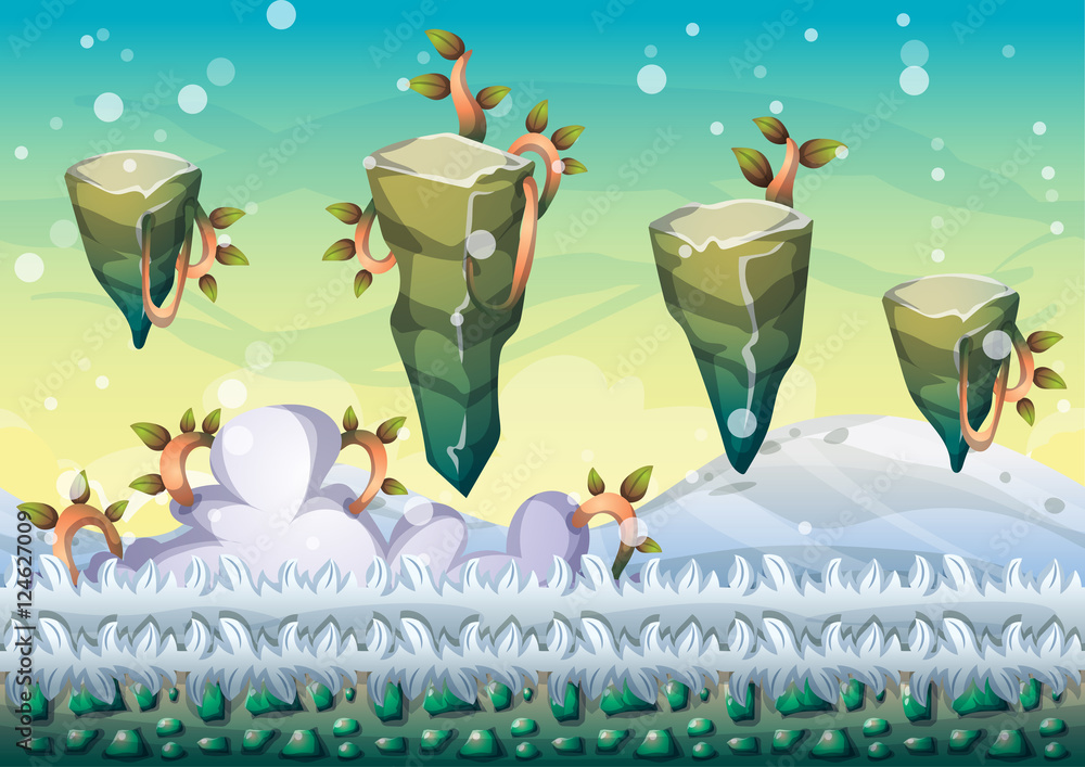 Aufkleber cartoon vector floating island background with separated layers for game art and animation game desi