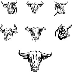Bull, head, vector, black and white image