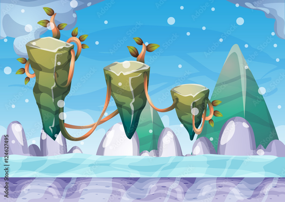 Aufkleber cartoon vector floating island background with separated layers for game art and animation game desi