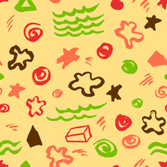  abstract seamless pattern with artistic stars, dots, spirals, waves