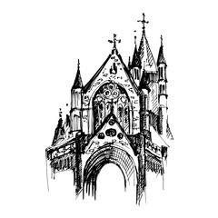 Fototapeta premium Gothic architecture. Hand drawn gothic cathedral. Vector illustration.