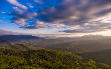 Aerial landscape.Forest and cloudy dramatic sky.