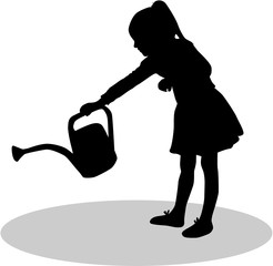Silhouette of a girl with a watering can. Silhouettes conceptual © Sylwia Nowik