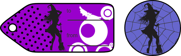 Pretty witch shadow silhouette halloween giftcard in vector format