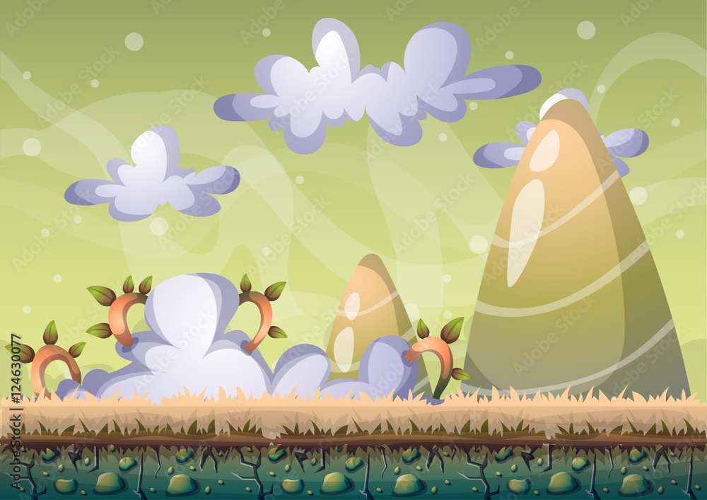 Poster cartoon vector sky background with separated layers for game art and animation game design asset in 