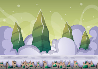 Obraz premium cartoon vector sky background with separated layers for game art and animation game design asset in 2d graphic