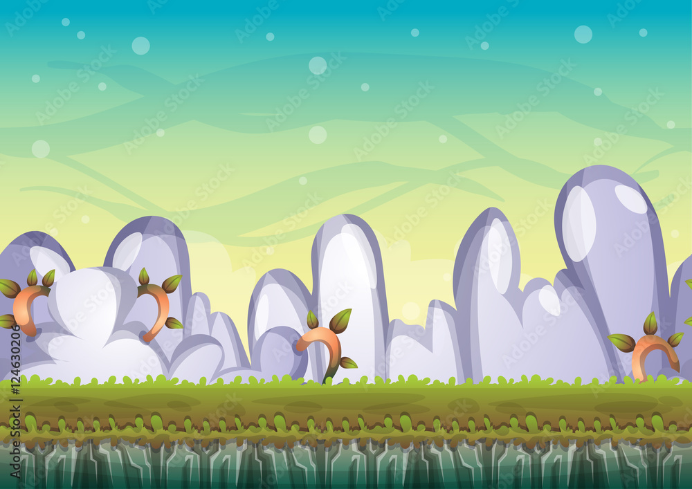 Poster cartoon vector sky background with separated layers for game art and animation game design asset in 
