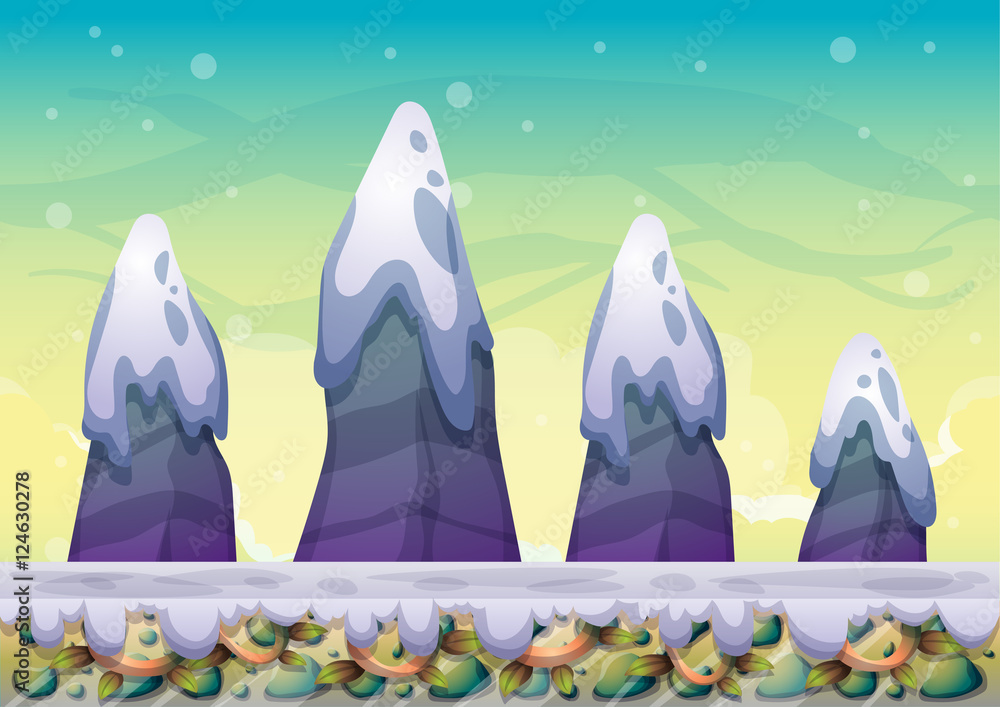 Poster cartoon vector sky background with separated layers for game art and animation game design asset in 