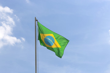National flag of Brazil on a flagpole