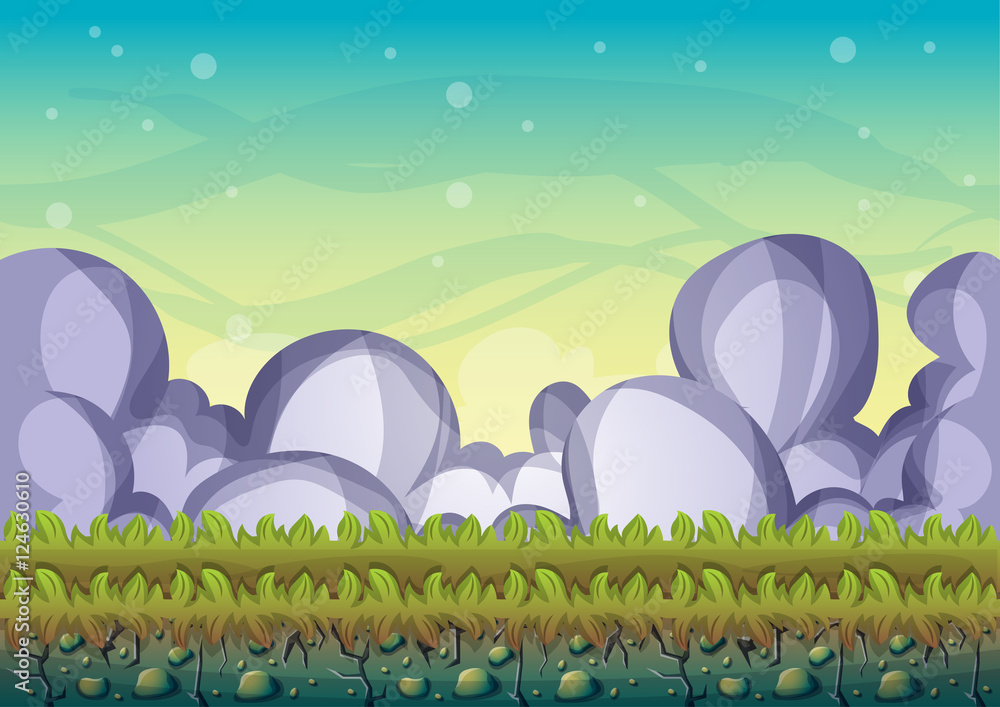 Poster cartoon vector sky background with separated layers for game art and animation game design asset in 
