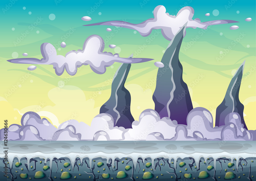 Poster cartoon vector sky background with separated layers for game art and animation game design asset in 
