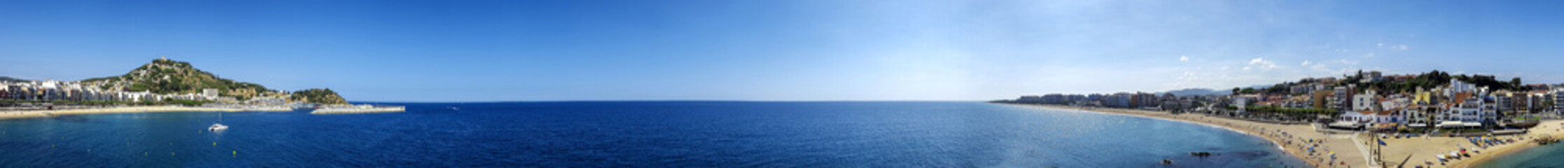 Panoramic view of resort town and beach. Blanes, Catalonia, Spain