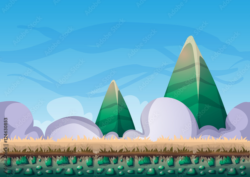 Poster cartoon vector sky background with separated layers for game art and animation game design asset in 