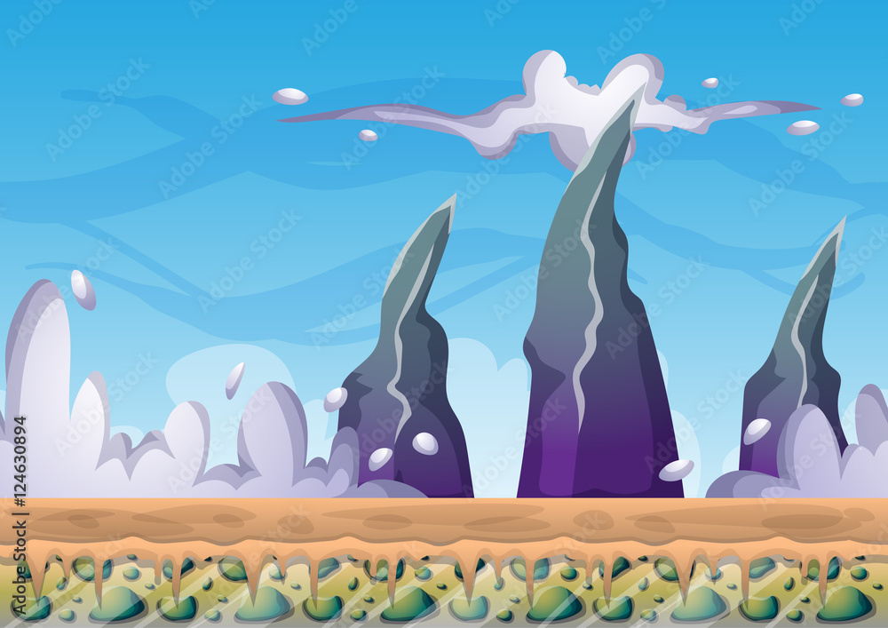 Poster cartoon vector sky background with separated layers for game art and animation game design asset in 