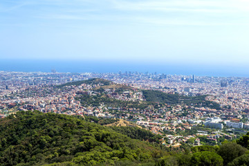 Panoramic view of resort town and beach. Blanes, Catalonia, Spain