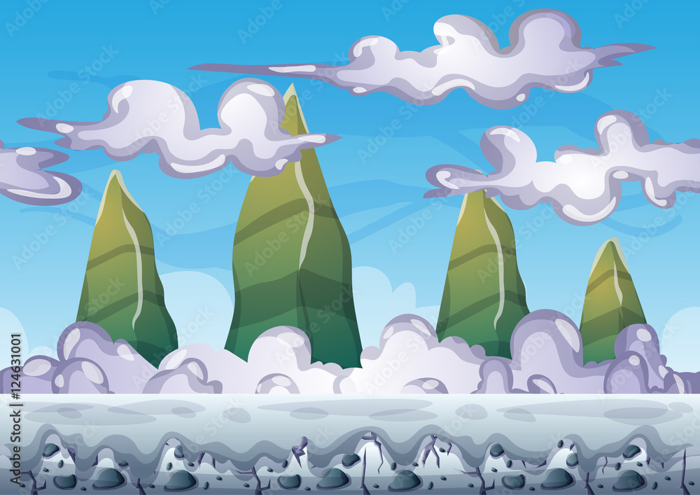 Poster cartoon vector sky background with separated layers for game art and animation game design asset in 