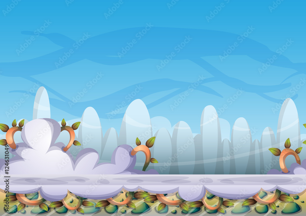 Poster cartoon vector sky background with separated layers for game art and animation game design asset in 