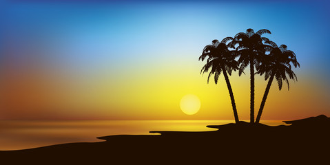 Landschaft mit Strand und Palmen in der Karibik Vektor