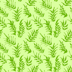 Ink seamless pattern with palm leaves in green colors. 