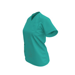 Green doctor uniform t-shirt stained with blood for woman isolated on white. No people. 3D illustration