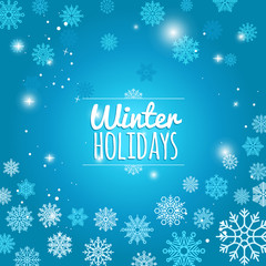 Winter holiday blue snowflakes background. Christmas postcard snowflake backdrop. Vector illustration