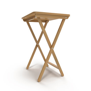 Folding wooden table on a white. 3D illustration