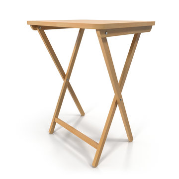 Folding wooden table on a white. 3D illustration