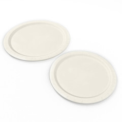 Disposable paper plates Set isolated on a white. 3D illustration