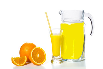 Naklejka na ściany i meble decanter and a glass of juice, orange on a white background