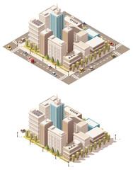 Vector isometric low poly city downtown