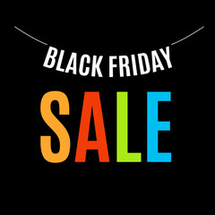 Isolated colorful black friday announcement logo. Shopping mall discount logotype. Vector black friday poster illustration. Holiday background and sale design banner. Template with shopping tag.