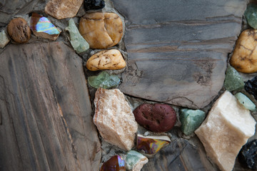 Recycled wall tiles stone, mosaic, broken glass, gravel, decorat