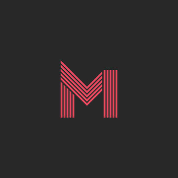 Logo letter M monogram initial design element, parallel thin line creative idea hipster emblem