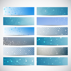 Fototapeta na wymiar Abstract geometric banners molecule and communication. Science and technology design, structure DNA, chemistry, medical background, business and website