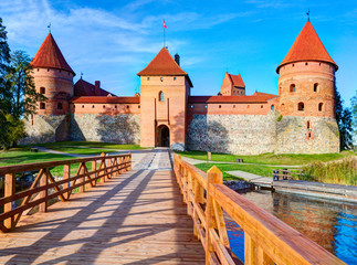 Fototapeta na wymiar Trakai Island Castle Museum in the early fall time. Trakai village, Lithuania.