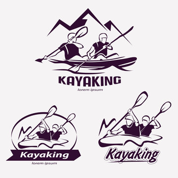 set of kayaking templates for labels, emblems, badges or logos,