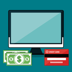 pay and commerce on line with computer vector illustration design