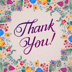 Thank You Abstract Floral Background Callygraphy