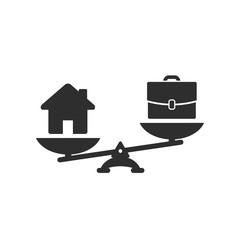 Home and business scales icon. Weight between work, money and your family. Career and family are on the scales. Balance your life business concept. Family or money. Vector isolated illustration.