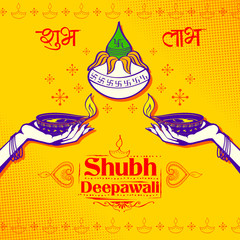 Burning diya on Happy Diwali Holiday background for light festival of India