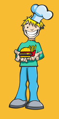 Chef Presenting Burger And French Fries