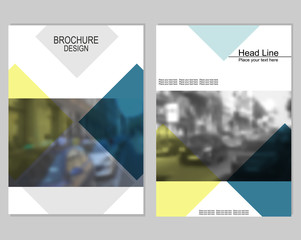 Vector brochure cover templates with blurred cityscape. EPS 10. Mesh background.