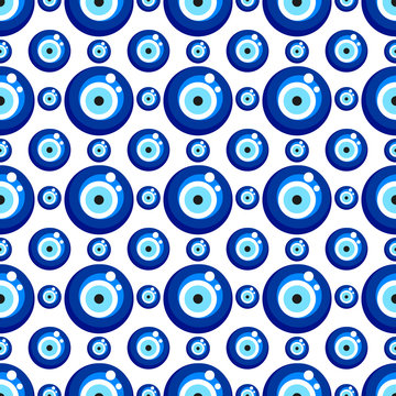 Evil Eye Seamless Pattern. Turkish Eye Bead Background
