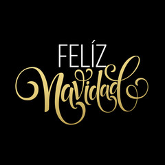 Feliz Navidad hand lettering decoration text for greeting card design template. Merry Christmas typography label in spanish. Calligraphic inscription for winter holidays. Vector illustration