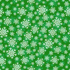 Christmas seamless pattern with white green snowflakes