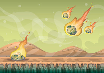cartoon vector landscape with meteor background with separated layers for game art and animation game design asset in 2d graphic