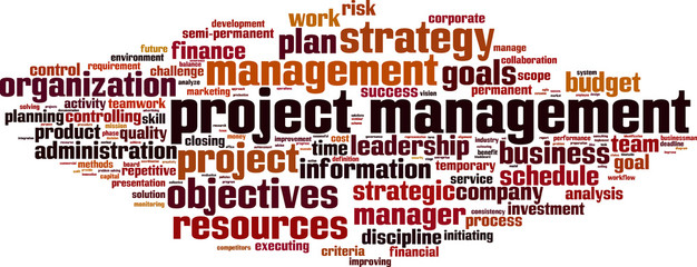 Project management word cloud concept. Vector illustration