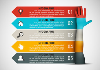 Raised Hand and Arrow Element Business Infographic with Grayscale Icon Set
